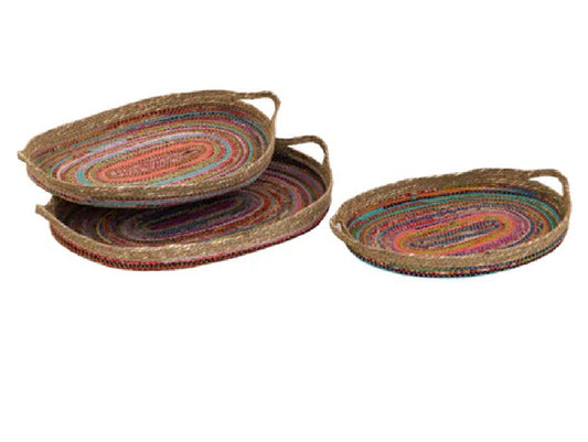 Set of 3 Oval Jute & Chindi Platters