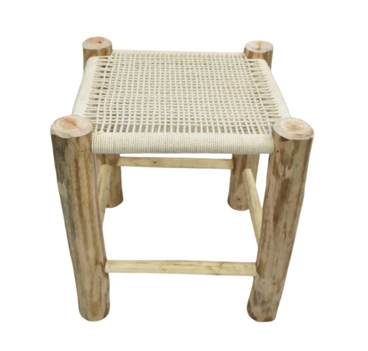 Hand-crafted Woven White Jute Stool