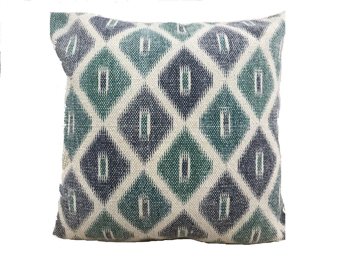 Woven Turquoise and Charcoal Diamond Pattern Cushion