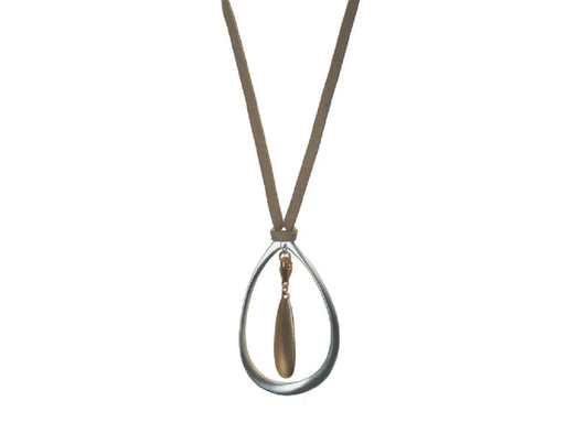 Matt Silver/gold pendant with beige leather