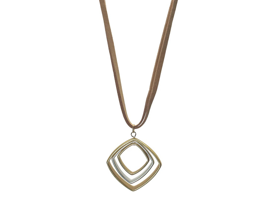 Matt gold & silver with leather cord