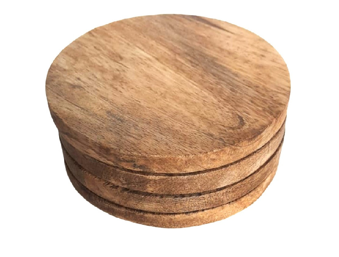 Rustic Round Mango Wood Coasters – Set of 4