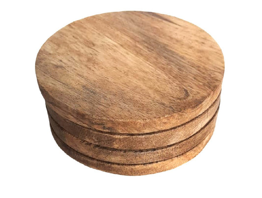 Rustic Round Mango Wood Coasters – Set of 4