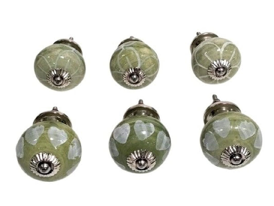 Set of 6 Green Pear Round Knobs