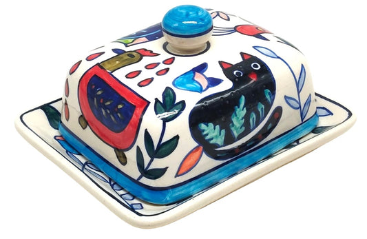 Hand-Painted Menagerie Butter Dish
