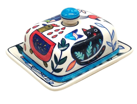 Hand-Painted Menagerie Butter Dish