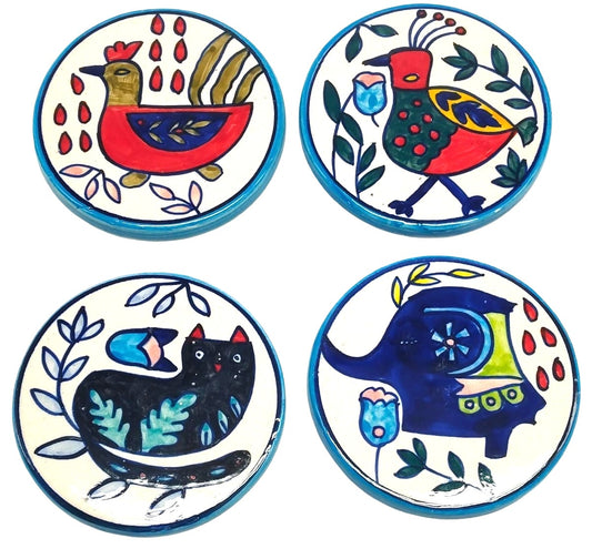 Set of 4 Hand-Painted Menagerie Coasters