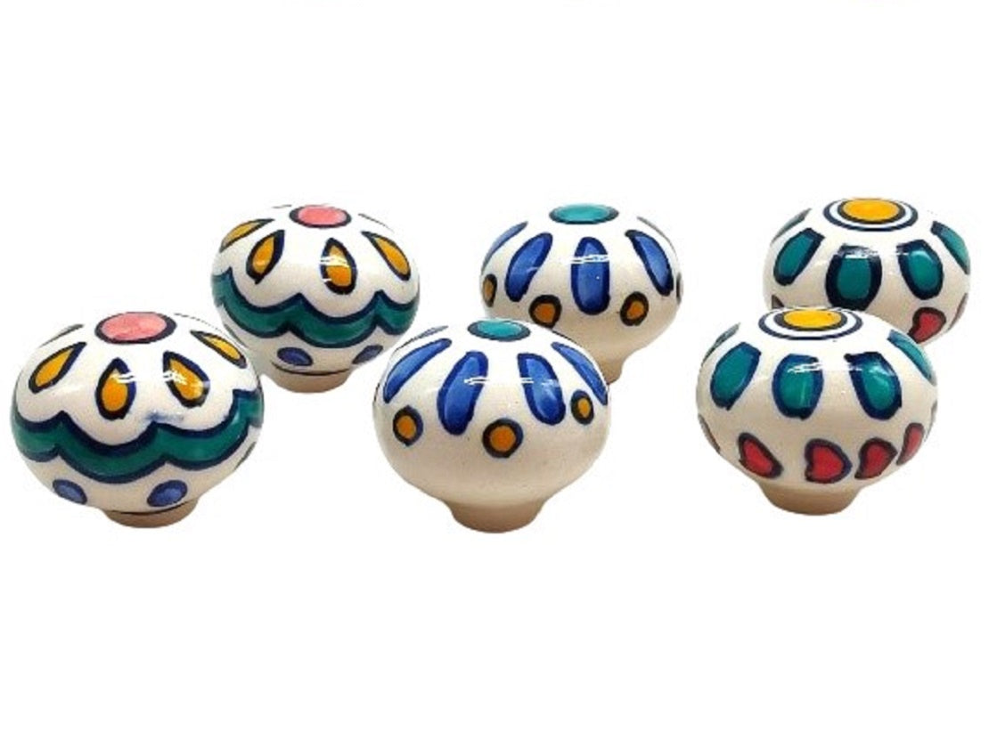 Set of 6 White Whimsical Knobs