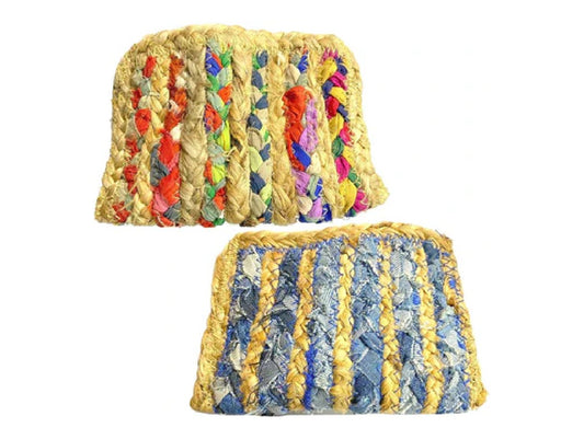 Set of 2 Jute and Fabric Purses