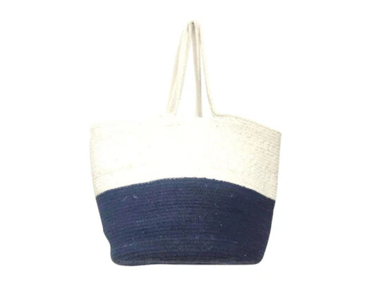 Navy and White Hand-woven Jute Carry Bag