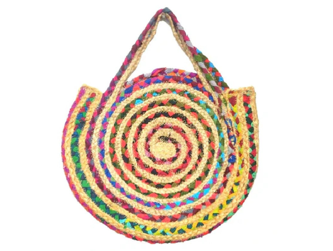 Jute Multi Coloured Round Chindi Bag