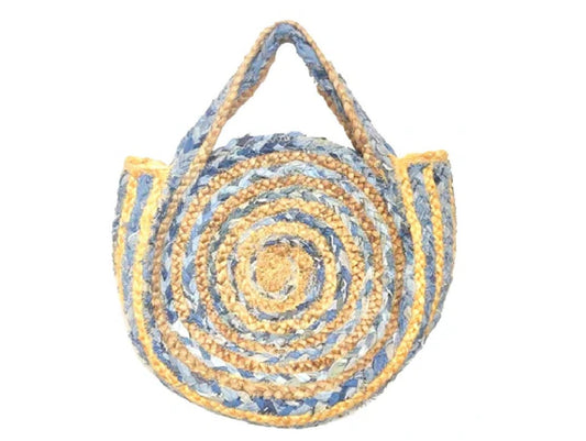 Hand-woven Jute and Denim Round Bag