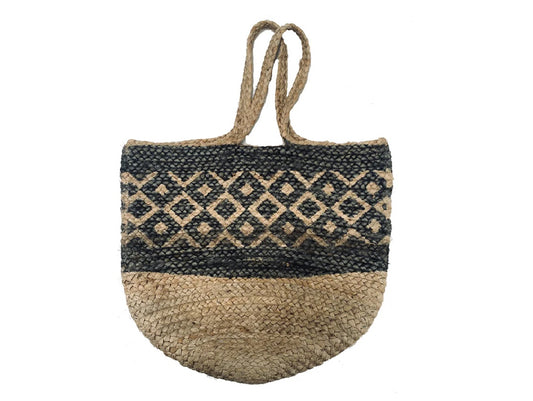 Jute bag with grey block print design