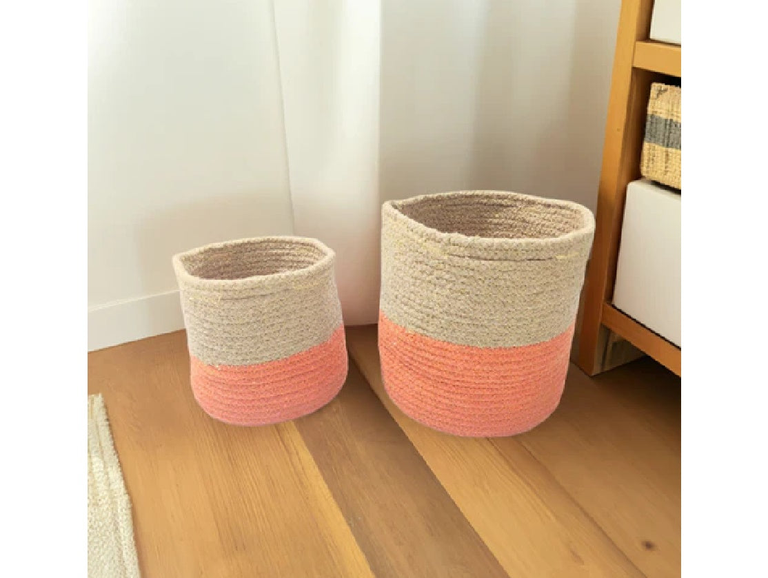 Set of 2 Hand-woven Orange Baskets/Planters