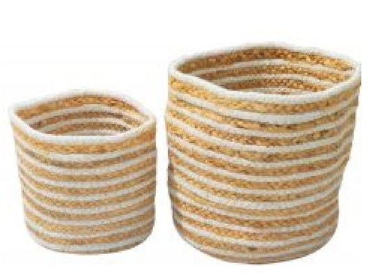 Set of 2 Hand-woven Jute Striped Planters/Baskets