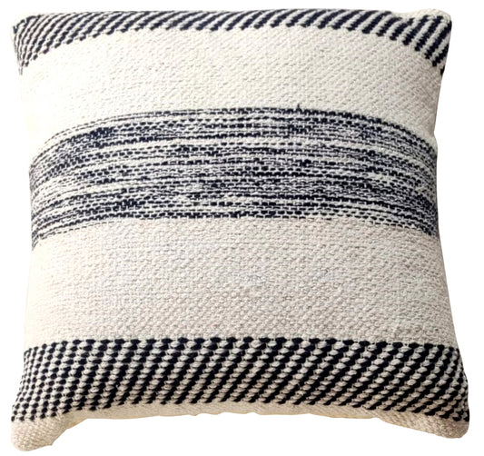 Blue/white striped woven cushion