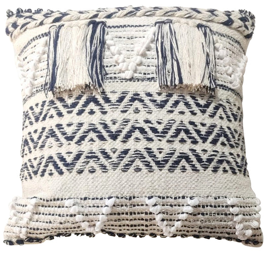 Blue & White Woven & Tufted Cushion