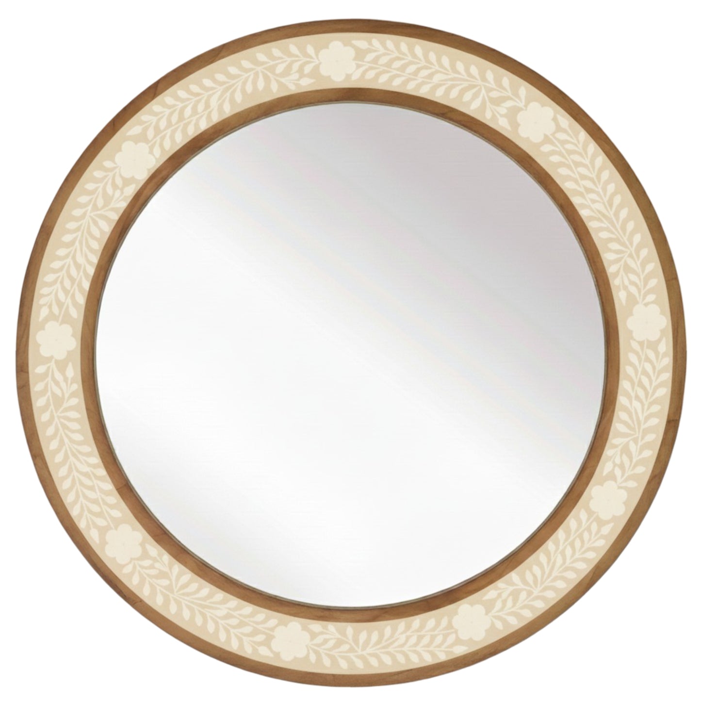 Maharani Beige Bone Inlay Floral Mirror