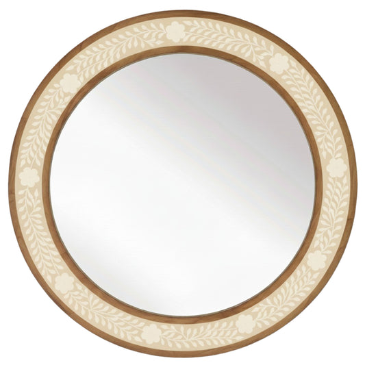 Maharani Beige Bone Inlay Floral Mirror