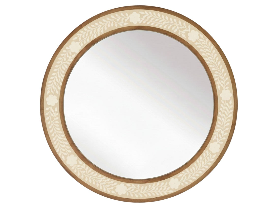 Maharani Beige Bone Inlay Floral Mirror