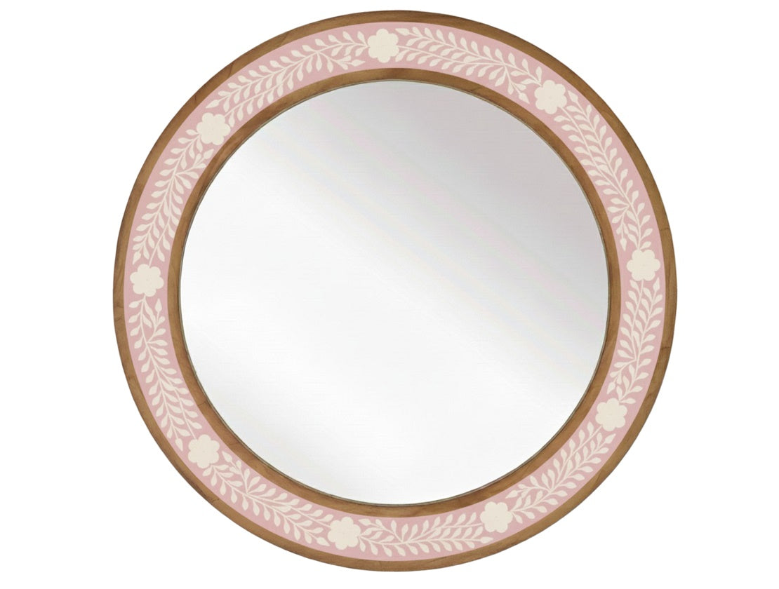 Maharani Petal Pink Bone Inlay Floral Mirror