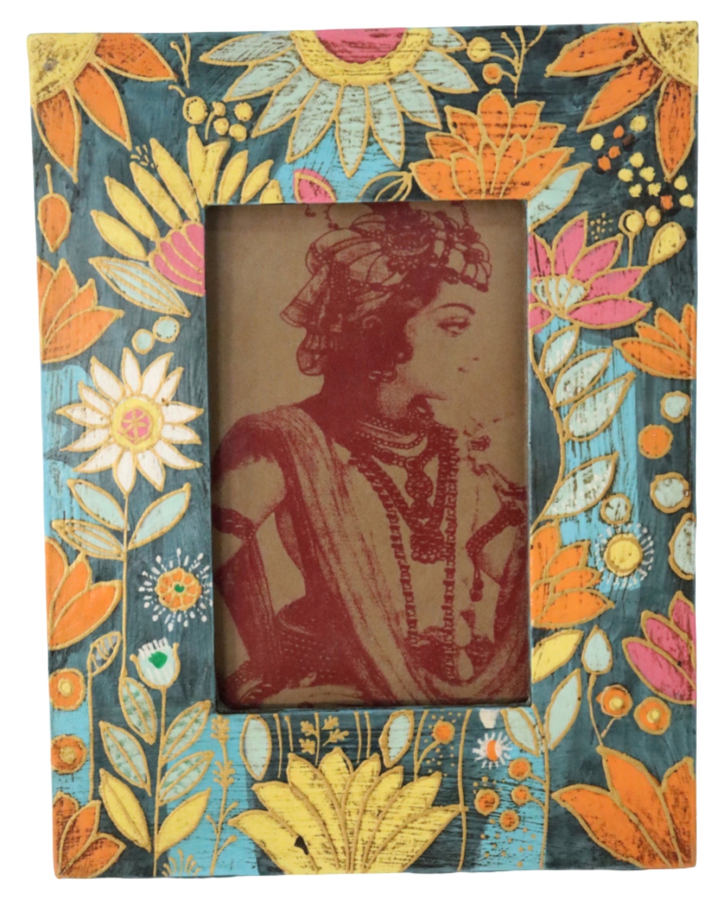 Hand-painted Madhubani Floral Photo Frame