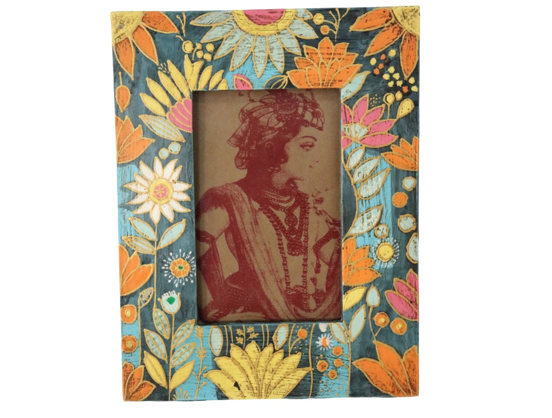 Hand-painted Madhubani Floral Photo Frame