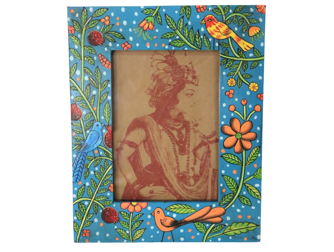 Hand-painted Chitrakar Bird Photo Frame in Blue