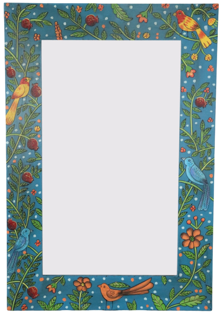 Hand-painted Chitrakar Bird Mirror in Blue