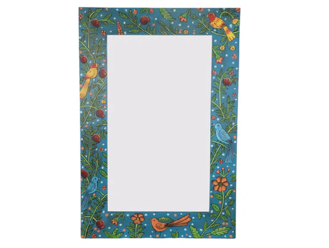Hand-painted Chitrakar Bird Mirror in Blue