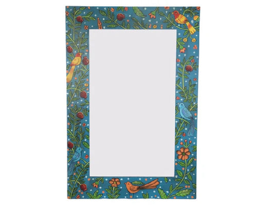 Hand-painted Chitrakar Bird Mirror in Blue