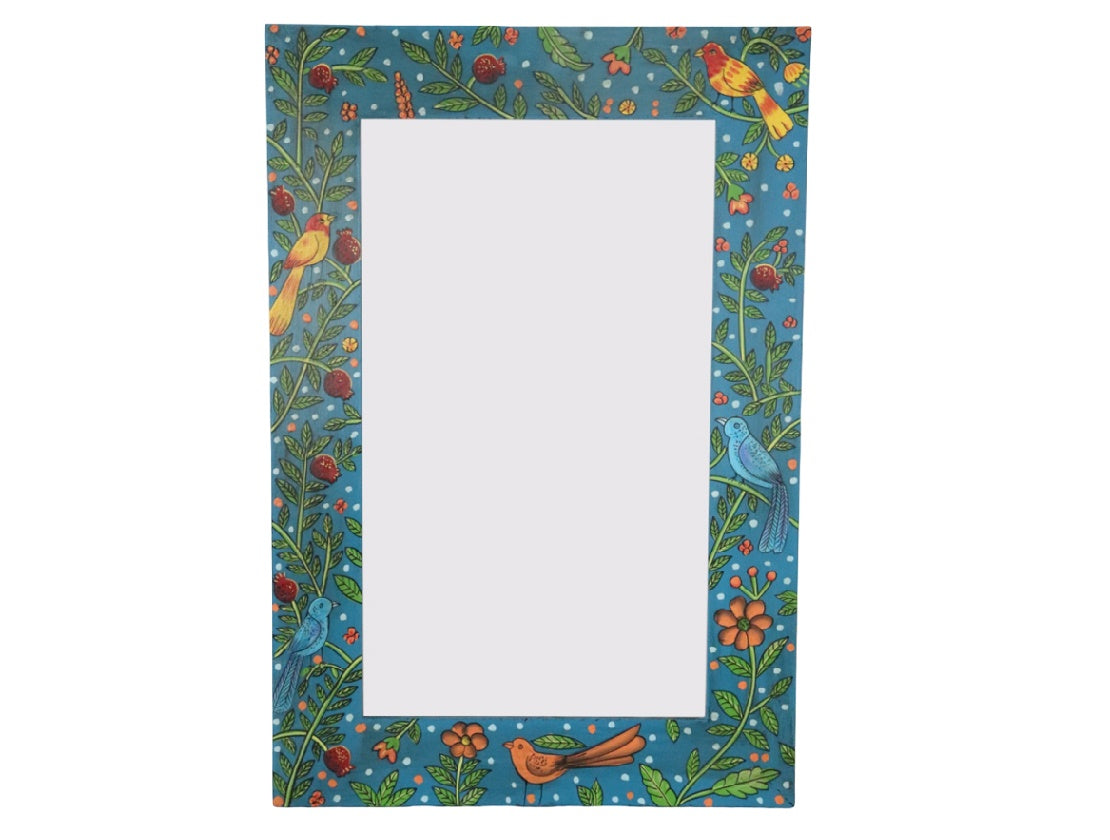 Hand-painted Chitrakar Bird Mirror in Blue