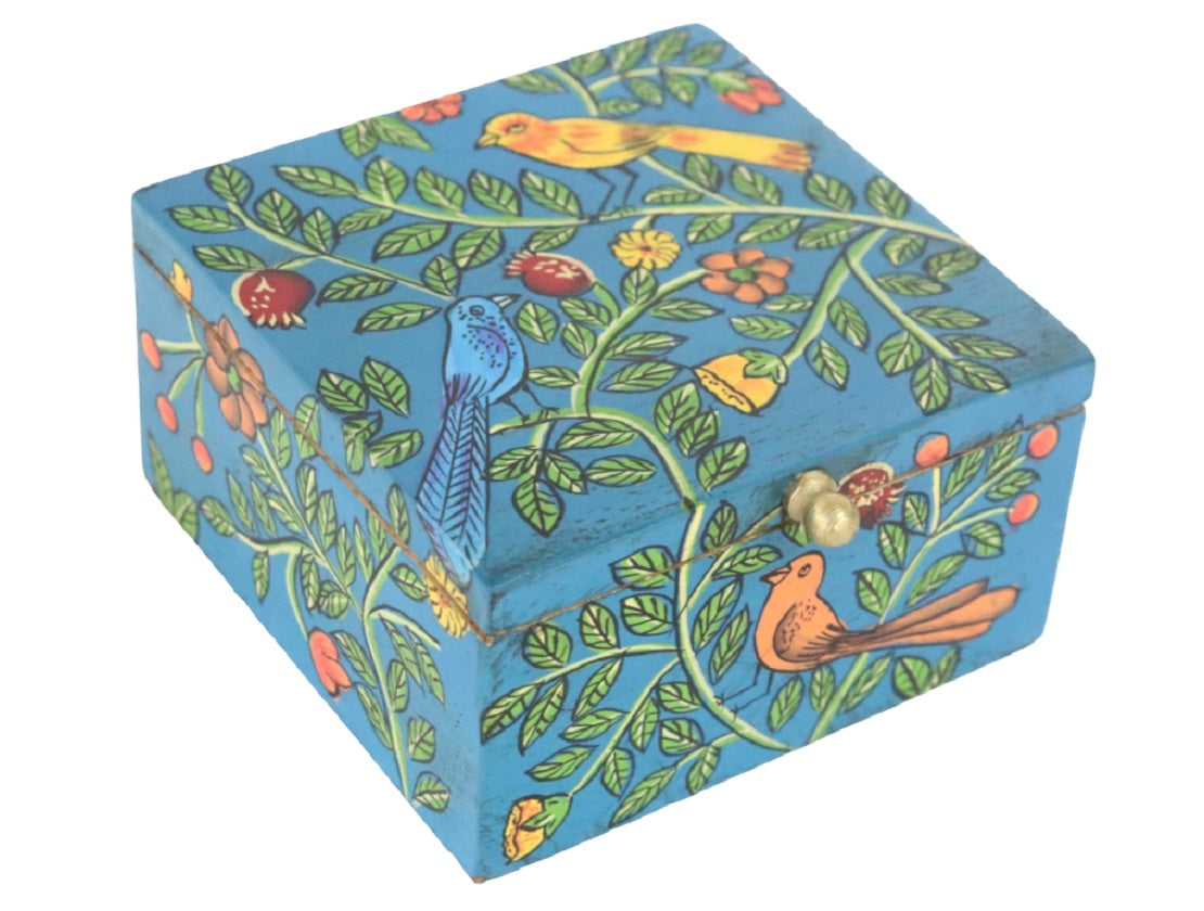 Hand-painted Chitrakar Bird Box in Blue