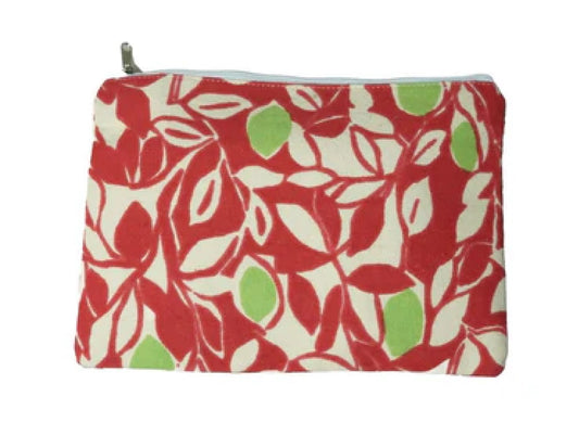 Red and Cream Cotton Cosmetic Pouch