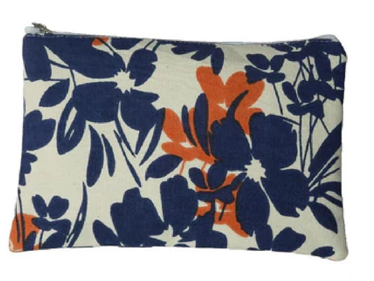 Navy and White Cotton Cosmetic Pouch