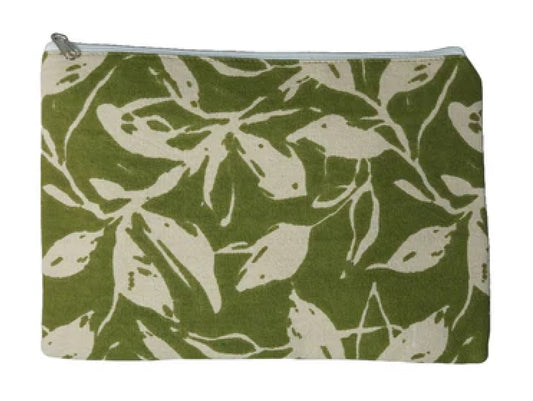 Olive Green and Cream Cotton Cosmetic Pouch