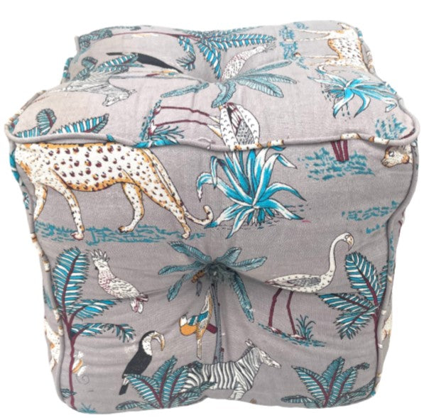 Pale Grey Jungle Print Pouf