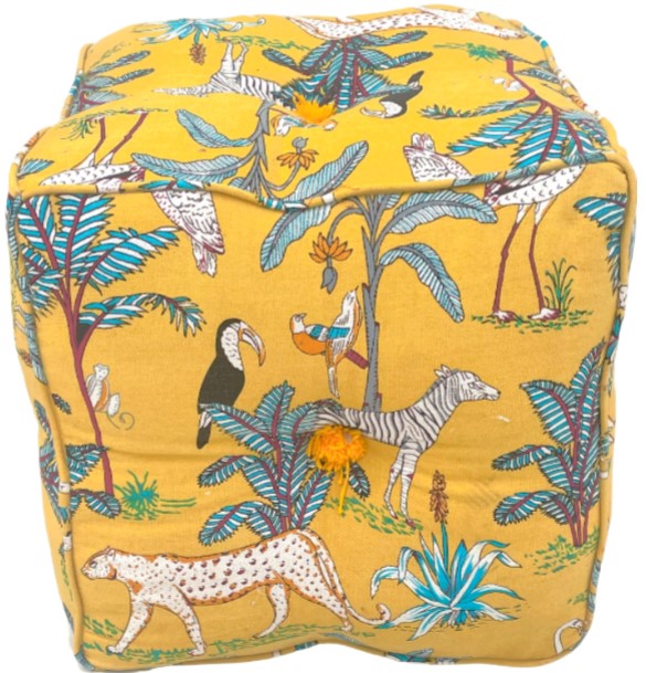 Mustard Yellow Jungle Print Pouf