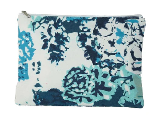 Cotton Cosmetic Pouch with Turquoise and Navy Design