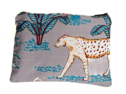 Cotton Cosmetic Pouch with Pale Grey Jungle Design