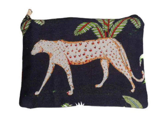 Cotton Cosmetic Pouch with Navy Blue Jungle Design