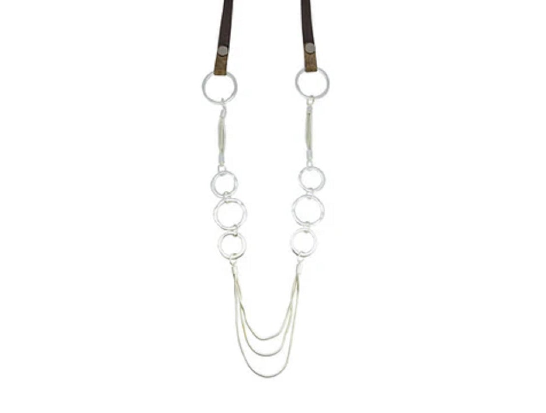 Matt Silver Chain Necklace on Leather