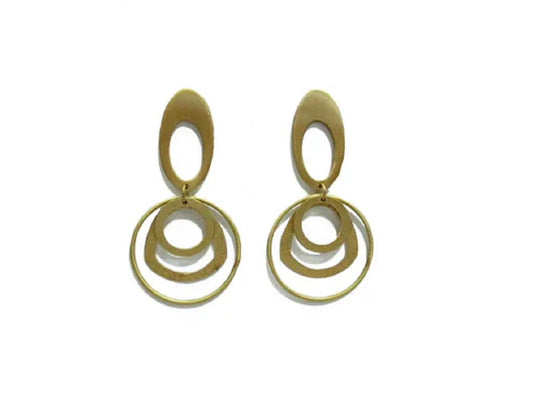 Brass Matt Triple Circle Earrings