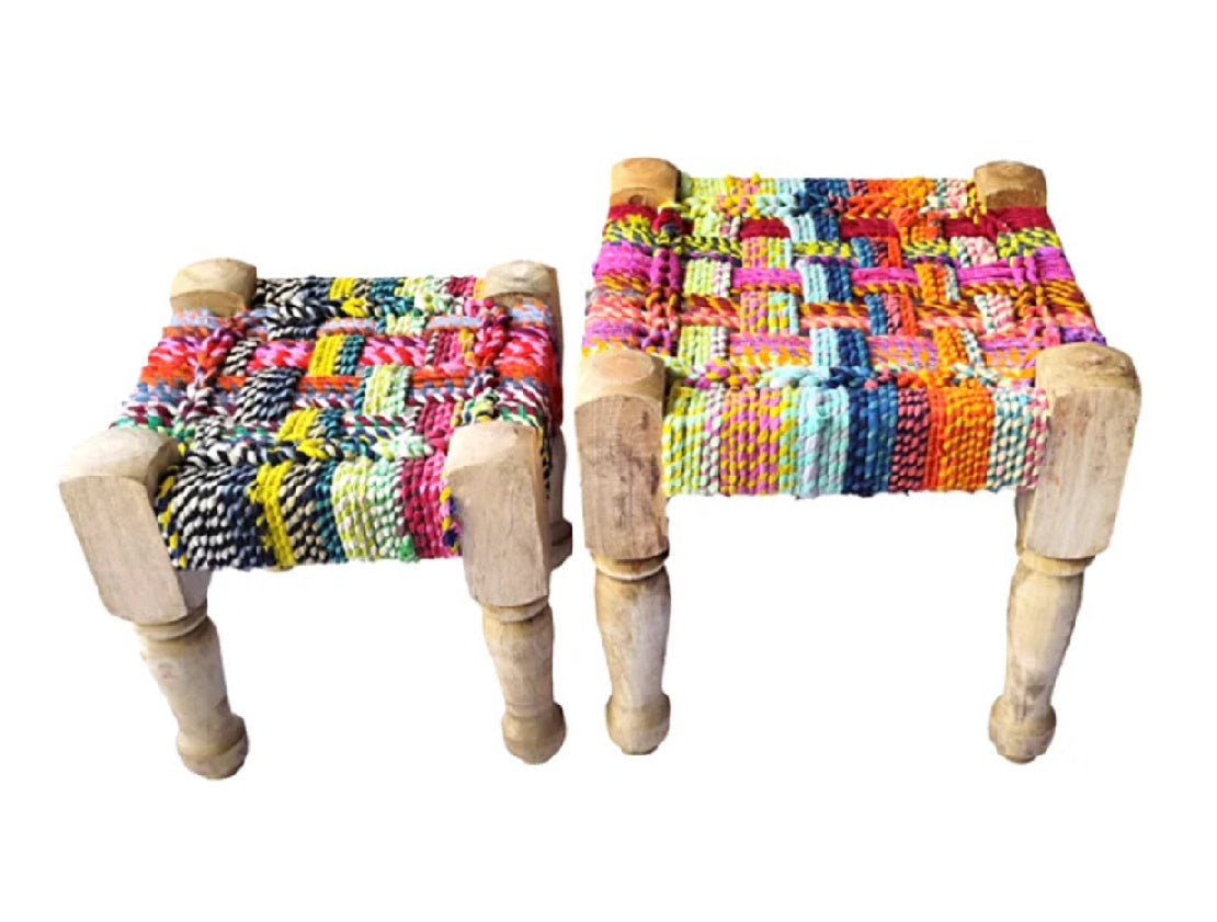 Woven Chindi Charpai Stool Set