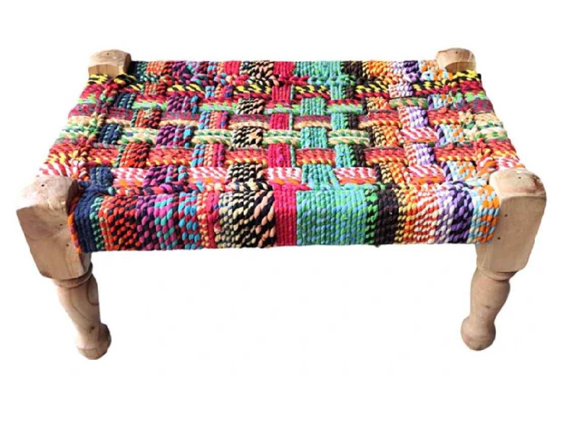 Woven Chindi Charpai Bench