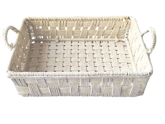 Large White Hand-woven Rectangular Basket