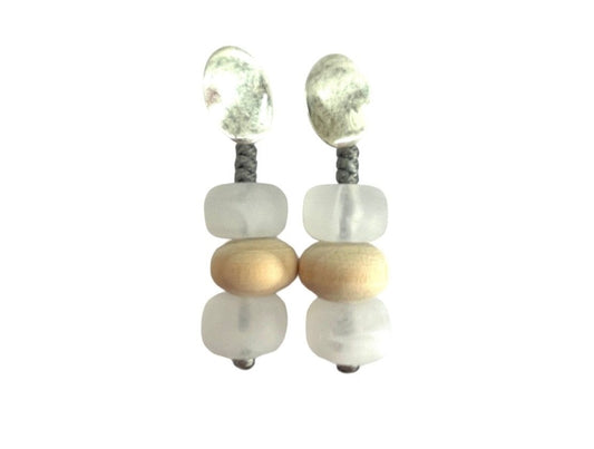 Resin, Wood & Brass Earrings