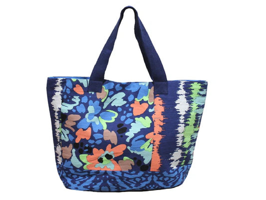 Blue Bag with Floral and Stripe Design