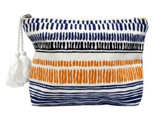 Cotton Cosmetic Pouch with Line Pattern