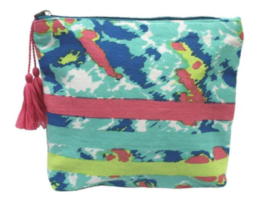 Cotton Cosmetic Pouch with Pattern and Stripes
